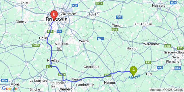 Map: Brussels Midi Train Station to Seilles