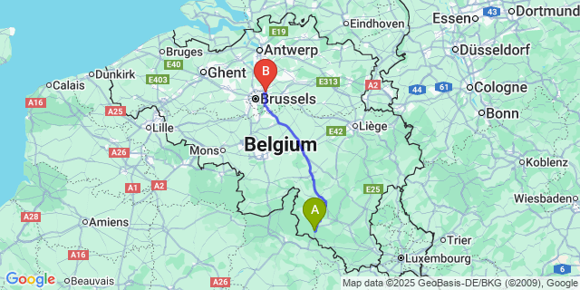 Map: Brussels Zaventem Airport (BRU) to Sensenruth
