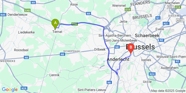 Map: Brussels Midi Train Station to Sint-Katherina-Lombeek