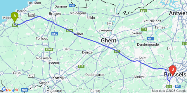 Map: Brussels Midi Train Station to Slijpe