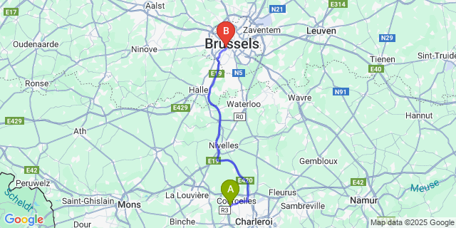 Map: Brussels Midi Train Station to Souvret