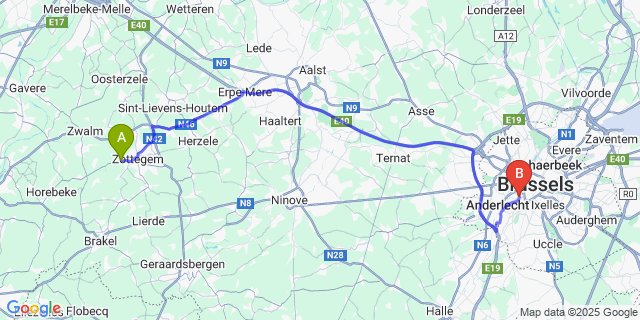 Map: Brussels Midi Train Station to Strijpen
