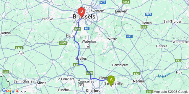 Map: Brussels Midi Train Station to Tamines