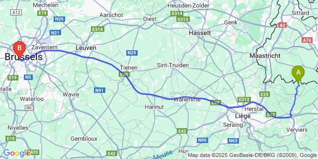 Map: Brussels Midi Train Station to Teuven
