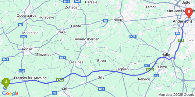 Map: Brussels Midi Train Station to Thimougies