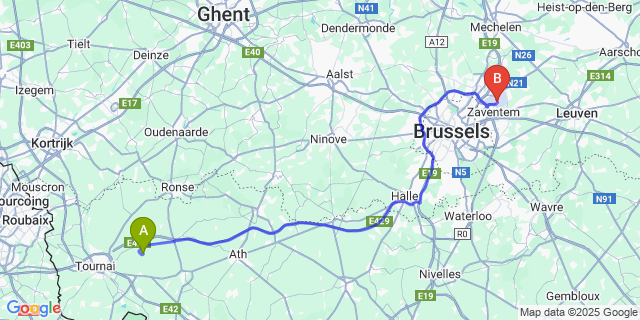 Map: Brussels Zaventem Airport (BRU) to Thimougies