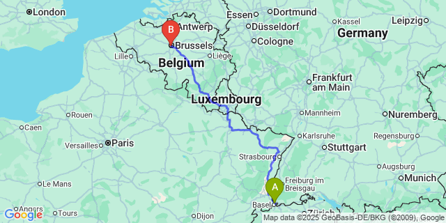 Map: Brussels Midi Train Station to Thommen