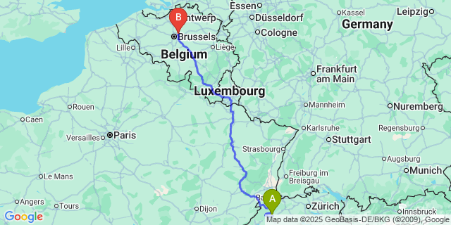 Map: Brussels Zaventem Airport (BRU) to Thommen