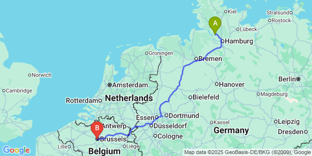 Map: Brussels Midi Train Station to Thulin