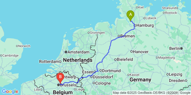 Map: Brussels Zaventem Airport (BRU) to Thulin