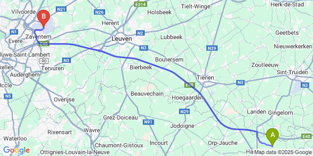 Map: Brussels Zaventem Airport (BRU) to Trognée