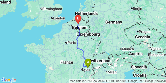 Map: Brussels Midi Train Station to Vaulx
