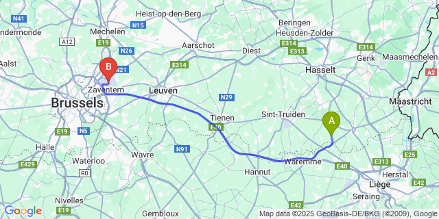 Map: Brussels Zaventem Airport (BRU) to Vechmaal