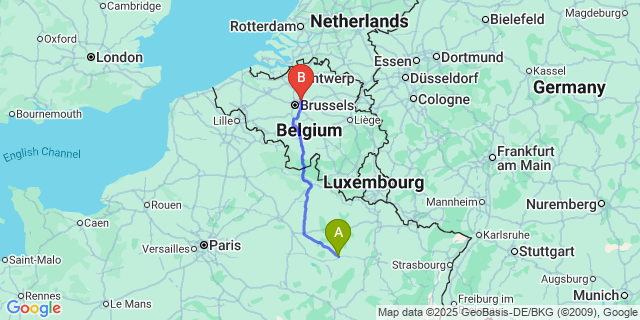 Map: Brussels Zaventem Airport (BRU) to Velaines