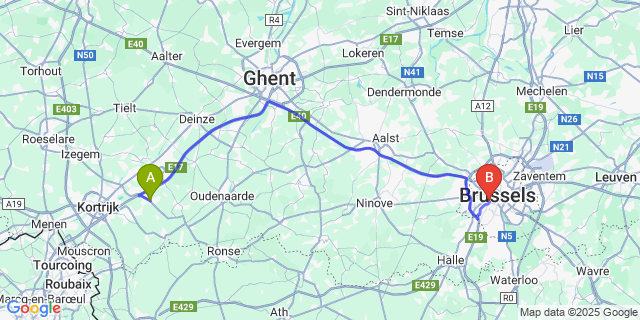 Map: Brussels Midi Train Station to Vichte