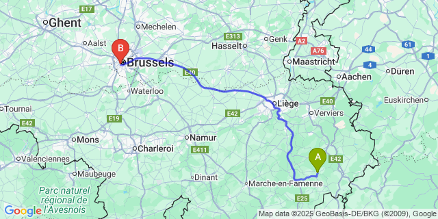 Map: Brussels Midi Train Station to Vielsalm