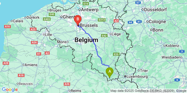 Map: Brussels Midi Train Station to Virton