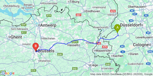 Map: Brussels Midi Train Station to Vossem