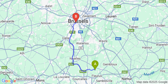 Map: Brussels Midi Train Station to Wagnelée