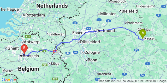 Map: Brussels Zaventem Airport (BRU) to Waha