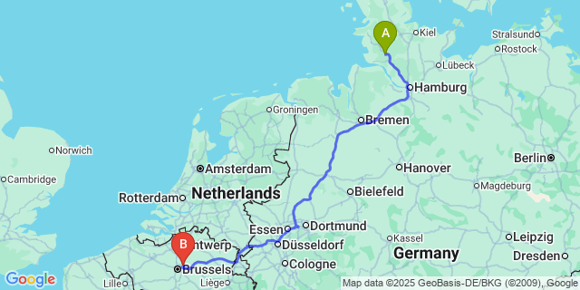 Map: Brussels Zaventem Airport (BRU) to Wakken