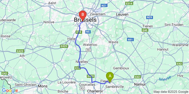 Map: Brussels Midi Train Station to Wanfercée-Baulet