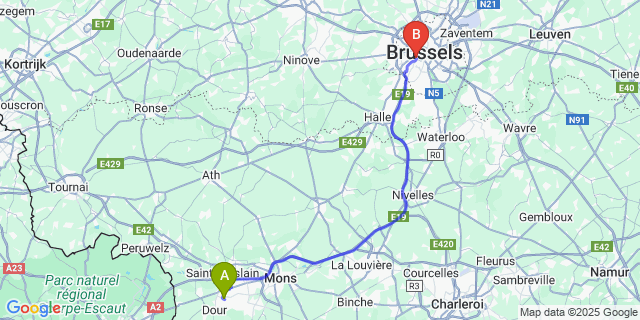 Map: Brussels Midi Train Station to Warquignies