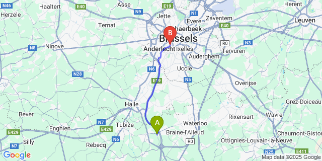 Map: Brussels Midi Train Station to Wauthier-Braine