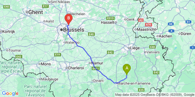 Map: Brussels Zaventem Airport (BRU) to Wéris