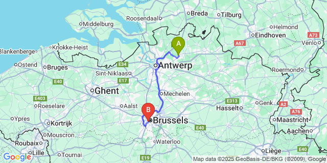 Map: Brussels Midi Train Station to Westmalle