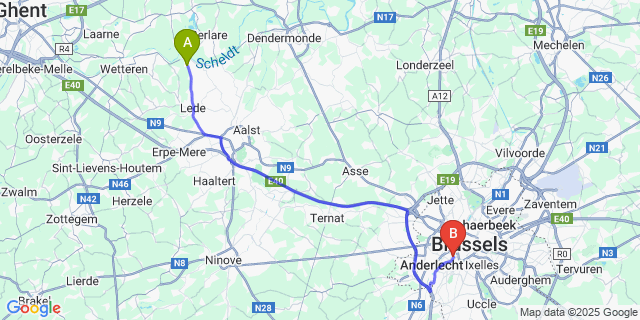 Map: Brussels Midi Train Station to Wichelen