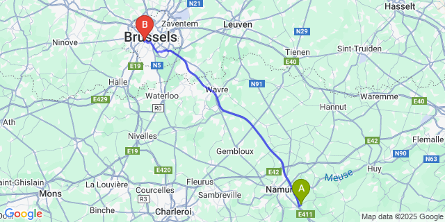Map: Brussels Midi Train Station to Wierde