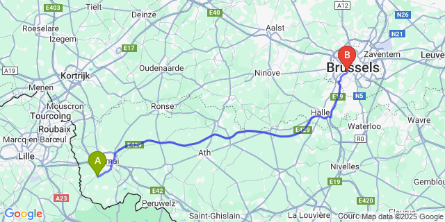 Map: Brussels Midi Train Station to Willemeau