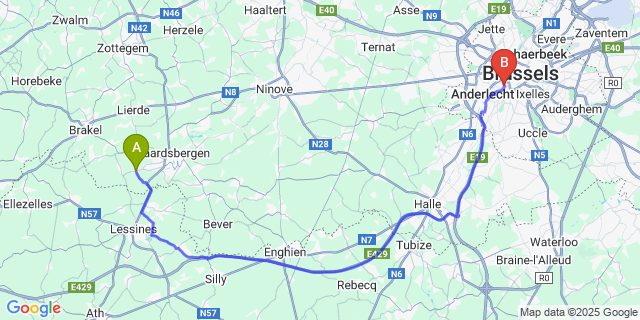 Map: Brussels Midi Train Station to Zarlardinge