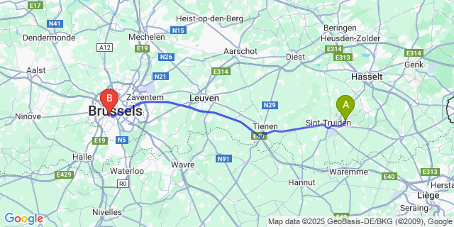 Map: Brussels Midi Train Station to Zepperen