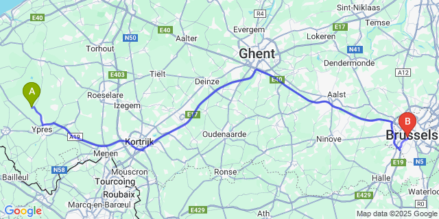 Map: Brussels Midi Train Station to Zuidschote