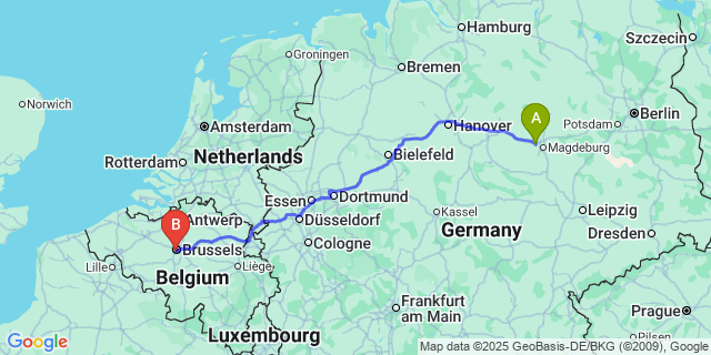 Map: Brussels Midi Train Station to Wellen