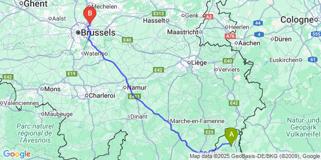 Map: Brussels Zaventem Airport (BRU) to Clervaux