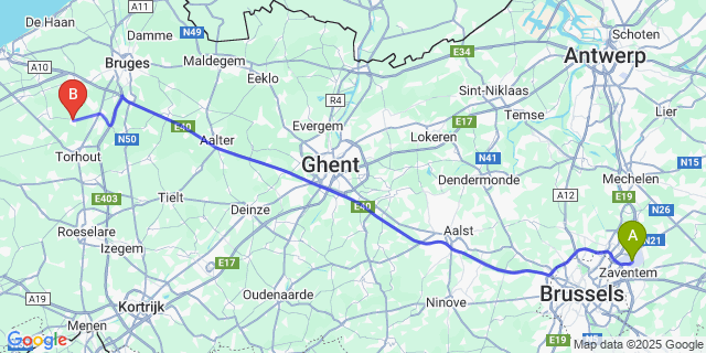 Map: Brussels Zaventem Airport (BRU) to Aartrijke