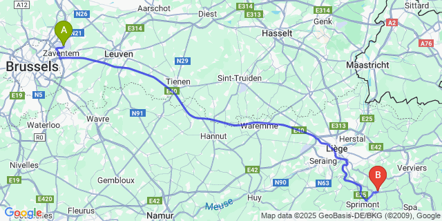 Map: Brussels Zaventem Airport (BRU) to Adzeux