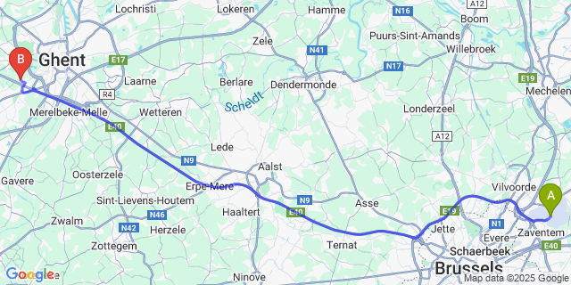 Map: Brussels Zaventem Airport (BRU) to Afsnee