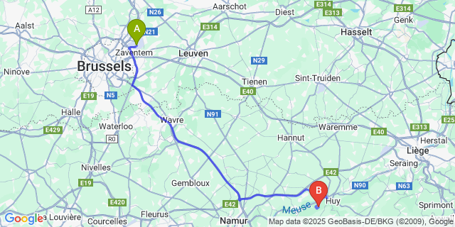 Map: Brussels Zaventem Airport (BRU) to Ahin