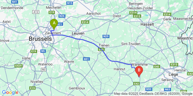 Map: Brussels Zaventem Airport (BRU) to Aineffe