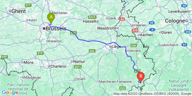 Map: Brussels Zaventem Airport (BRU) to Alster