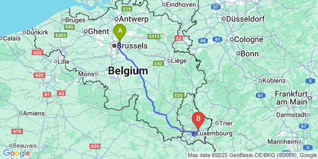 Map: Brussels Zaventem Airport (BRU) to Ambeve