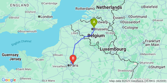 Map: Brussels Zaventem Airport (BRU) to Annet-sur-Marne