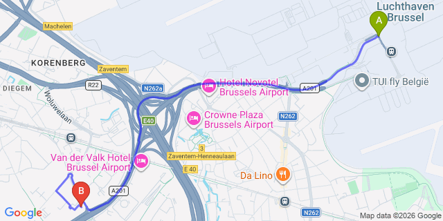 Map: Brussels Zaventem Airport (BRU) to Aparthotel Adagio Access Brussels Airport