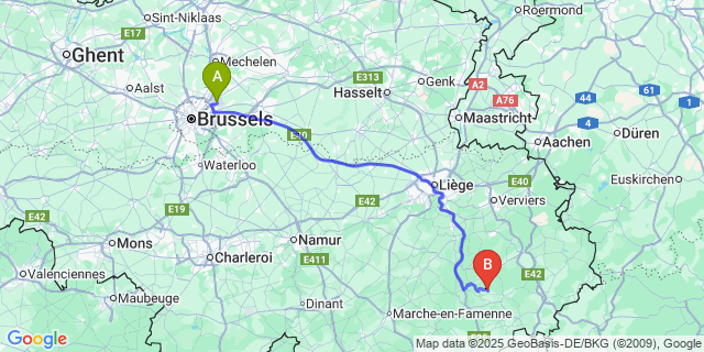 Map: Brussels Zaventem Airport (BRU) to Arbrefontaine