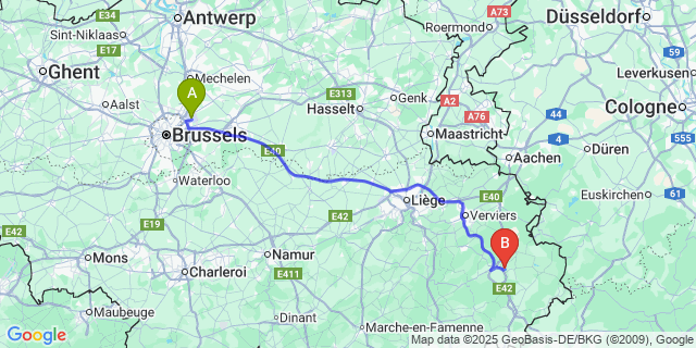 Map: Brussels Zaventem Airport (BRU) to Arimont