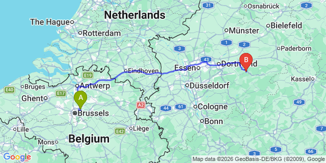 Map: Brussels Zaventem Airport (BRU) to Arnsberg